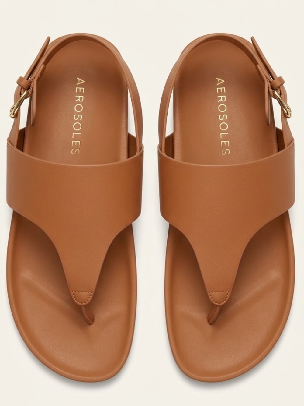 NEW Aerosoles Tan Cognac Thong Sandals with Buckle Ankle Strap 9.5W